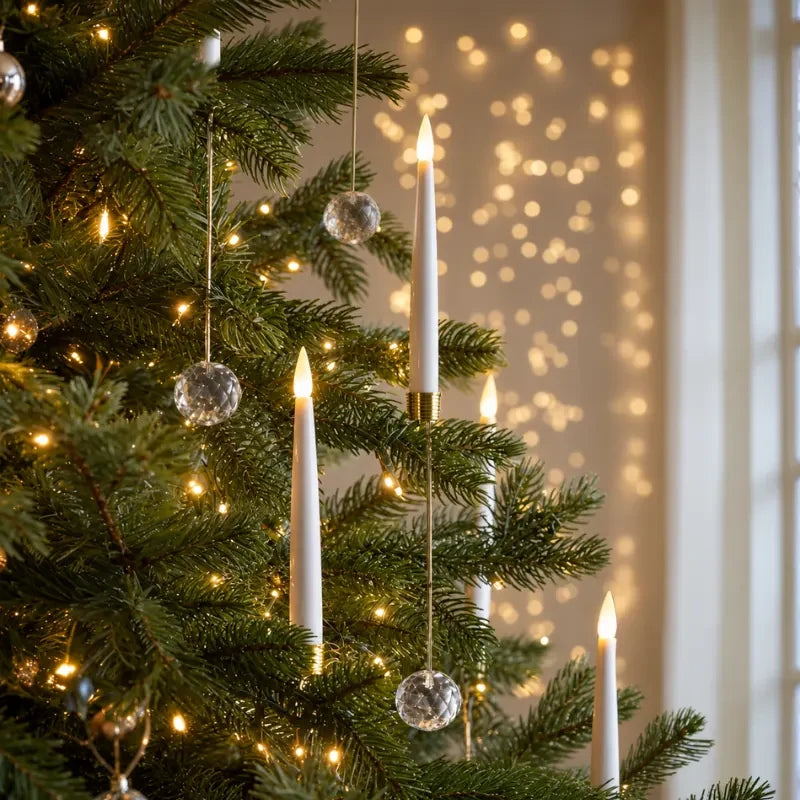 LED Christmas Tree Candles with Flickering Flame and Hanging Ornaments for Holiday Lighting - Image 1