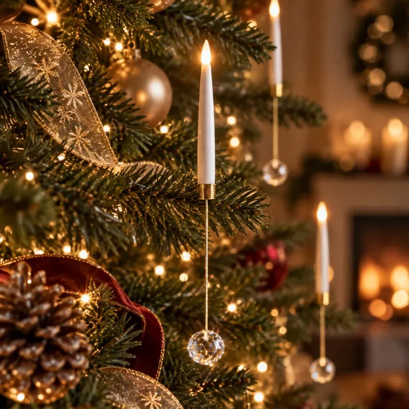 LED Christmas Tree Candles with Flickering Flame and Hanging Ornaments for Holiday Lighting - Image 2