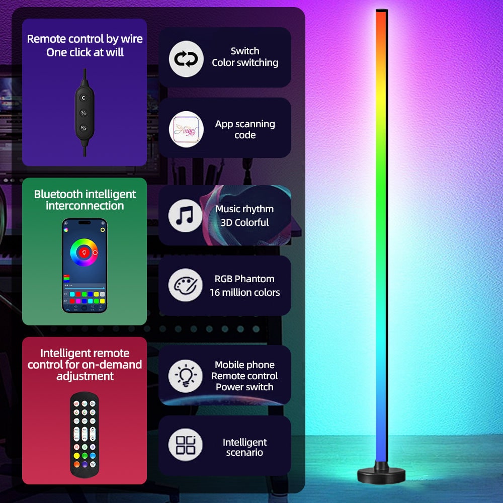 LED Floor Lamp with Remote Control App and Color Changing Rgb Lighting - Image 2