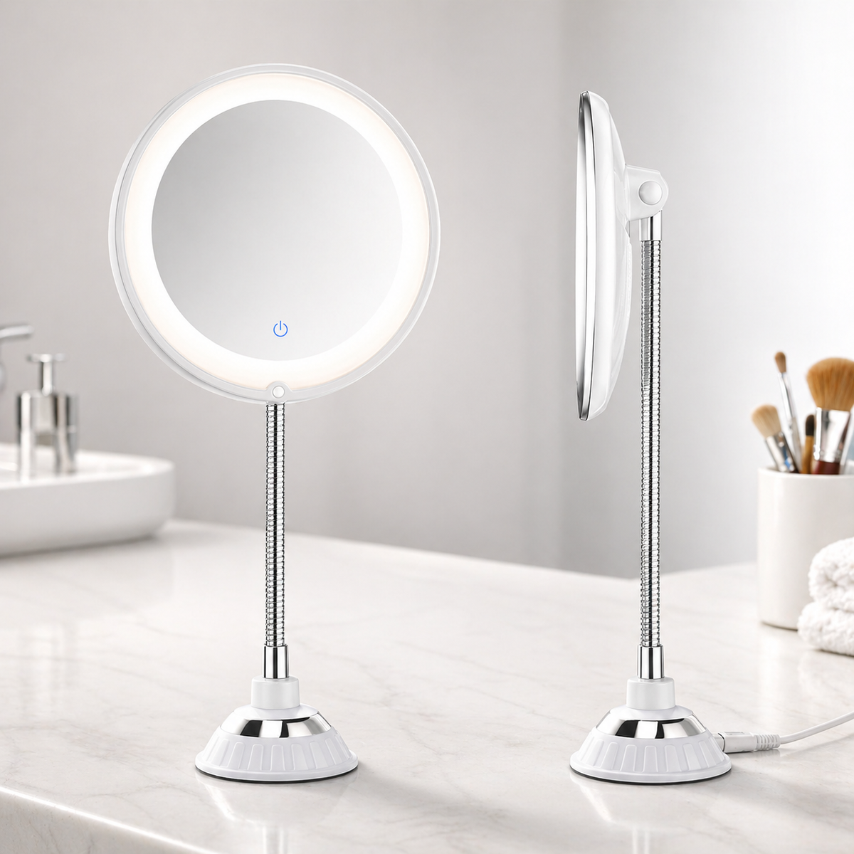 Lighted Magnifying Makeup Mirror with Flexible Gooseneck LED Light Ring and Suction Cup Base - Image 4