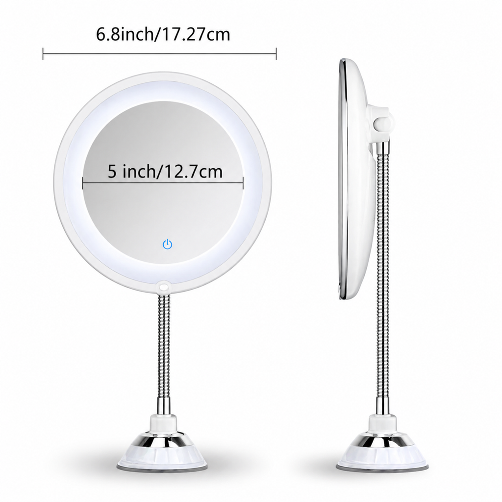 Lighted Magnifying Makeup Mirror with Flexible Gooseneck LED Light Ring and Suction Cup Base - Image 5