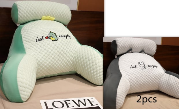 Lumbar Support Pillow with Reading Backrest Armrests and Detachable Neck Roll for Bed - Image 36