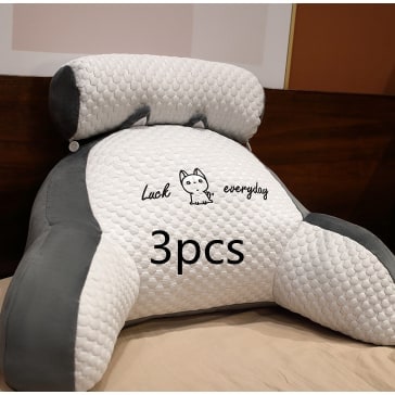 Lumbar Support Pillow with Reading Backrest Armrests and Detachable Neck Roll for Bed - Image 9