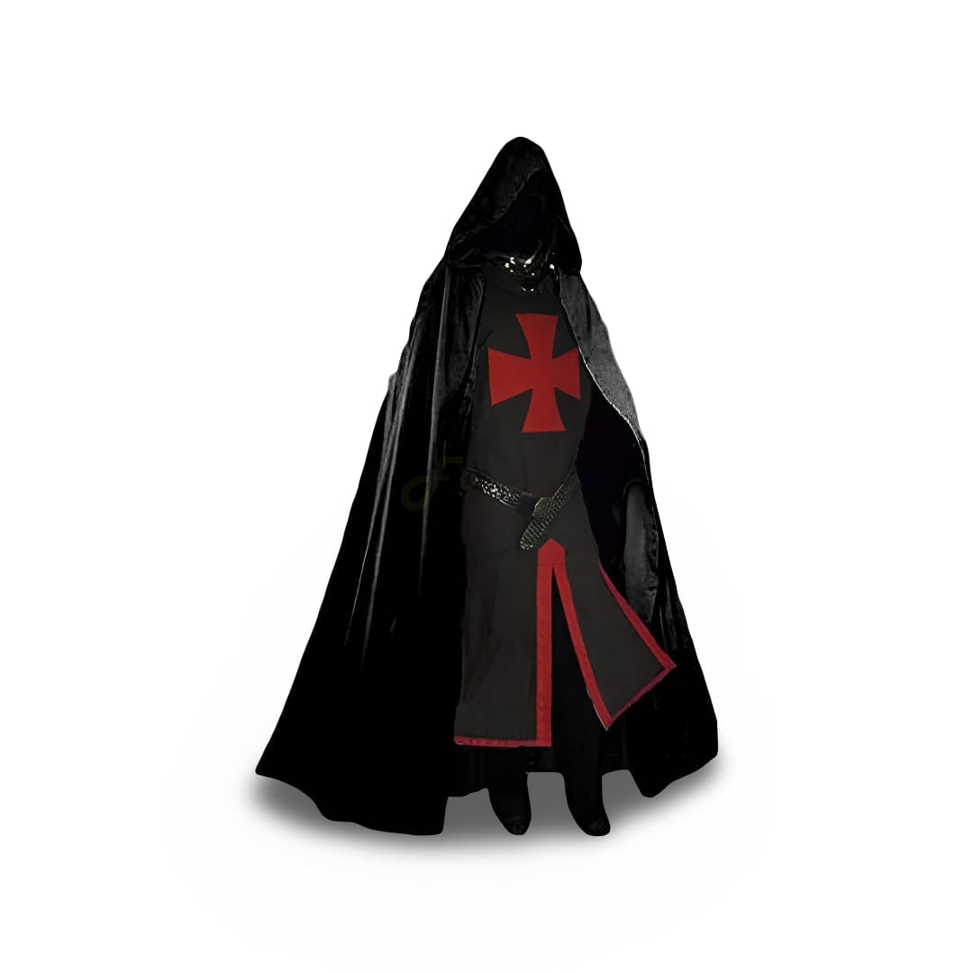 Medieval Knight Costume Tunic with Hooded Cloak and Templar Cross - Image 4