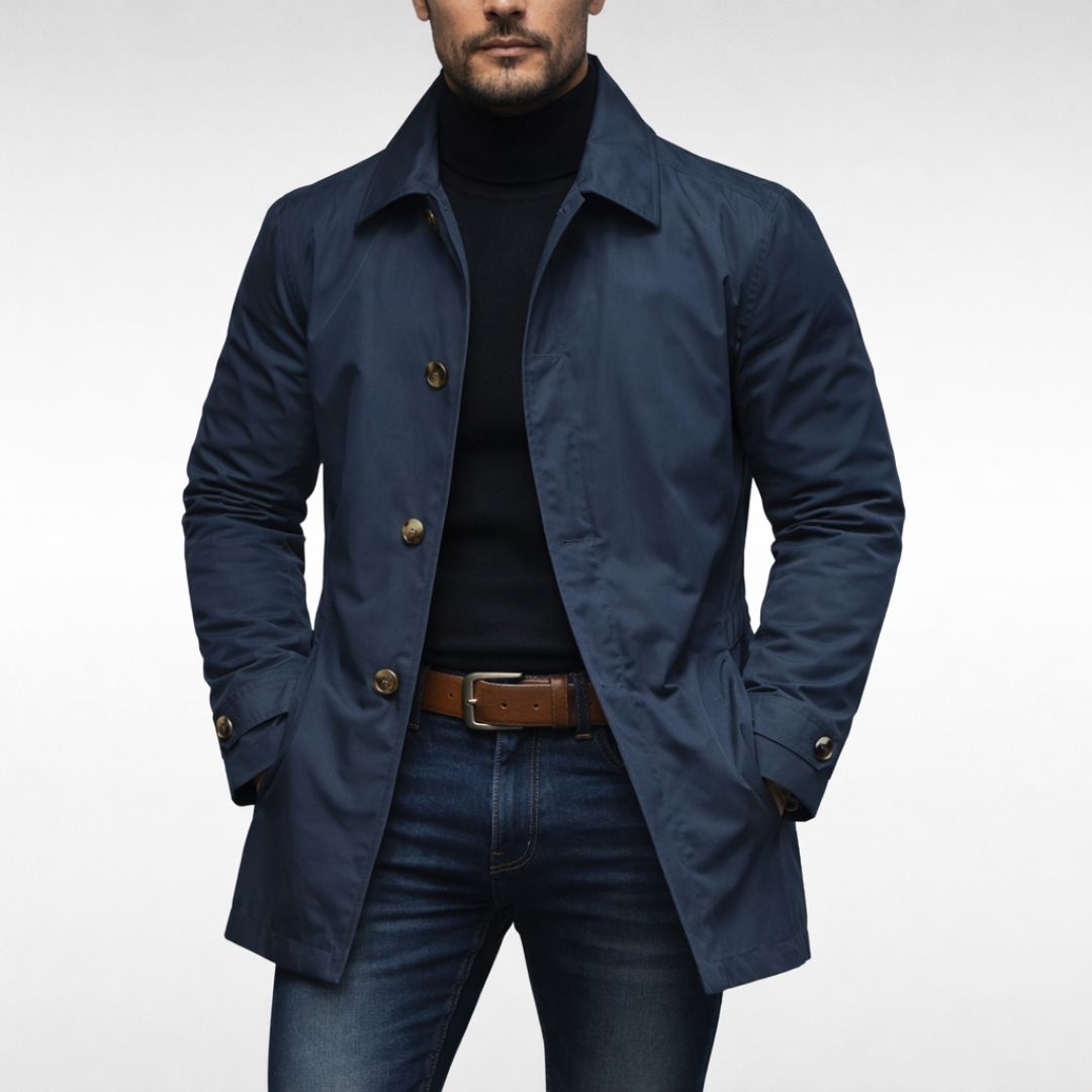 Men's Car Coat Single Breasted with Structured Woven Fabric and Point Collar - Image 3