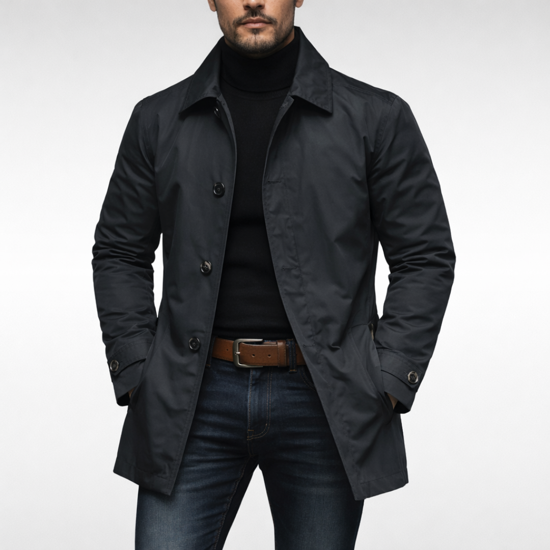 Men's Car Coat Single Breasted with Structured Woven Fabric and Point Collar - Image 4