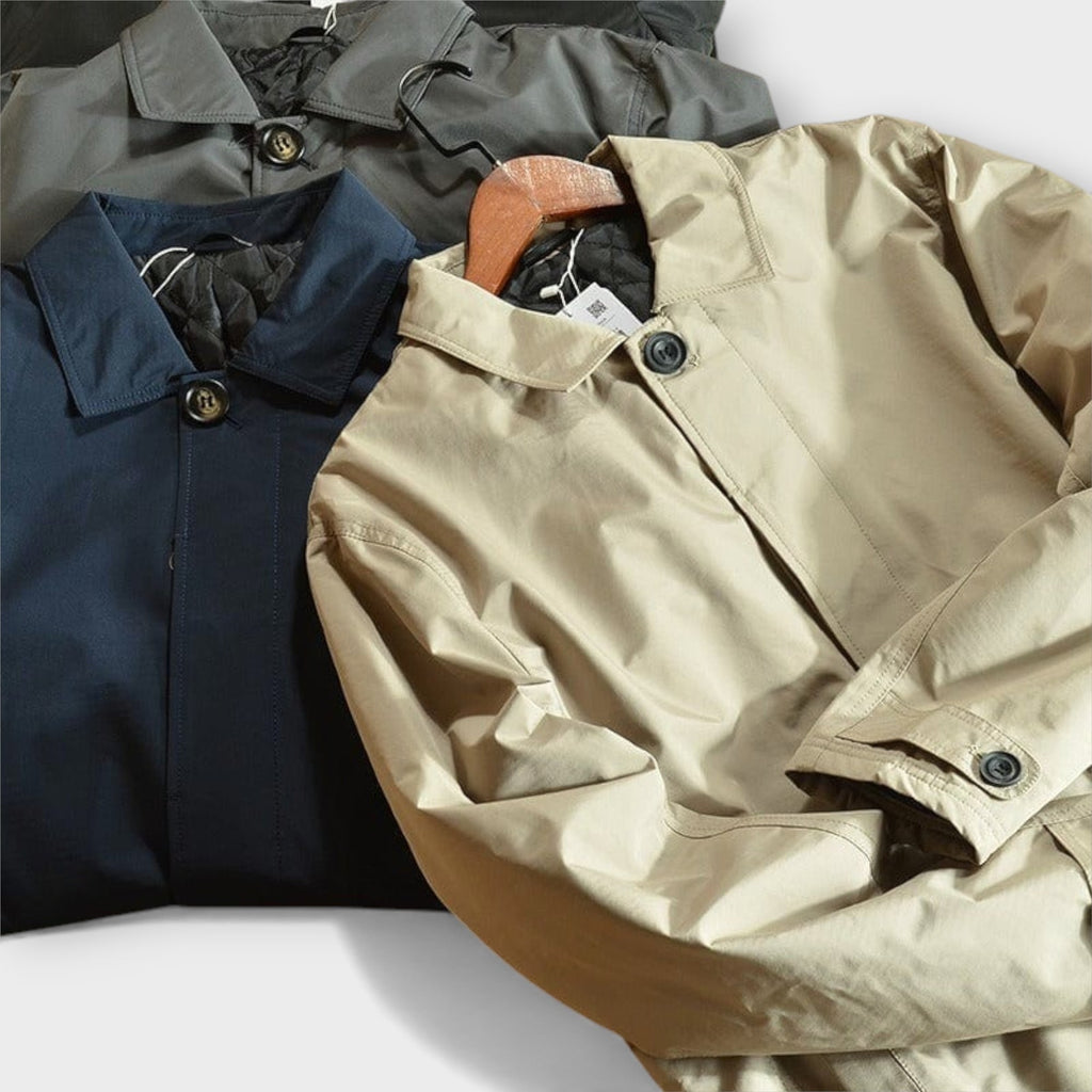 Men's Car Coat Single Breasted with Structured Woven Fabric and Point Collar - Image 9