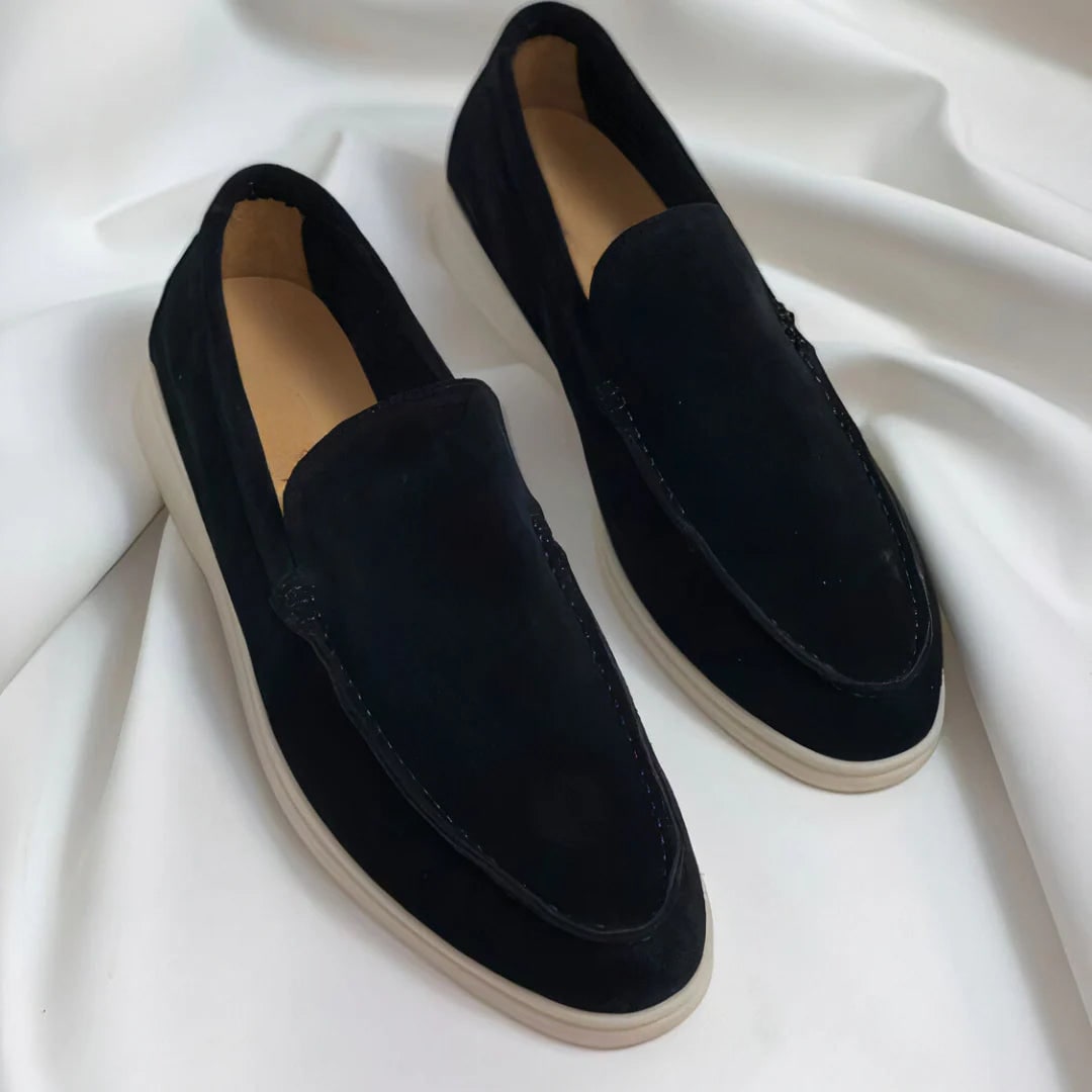 Men's Suede Slip-On Loafers with White Sole and Contrast Stitching - Image 3