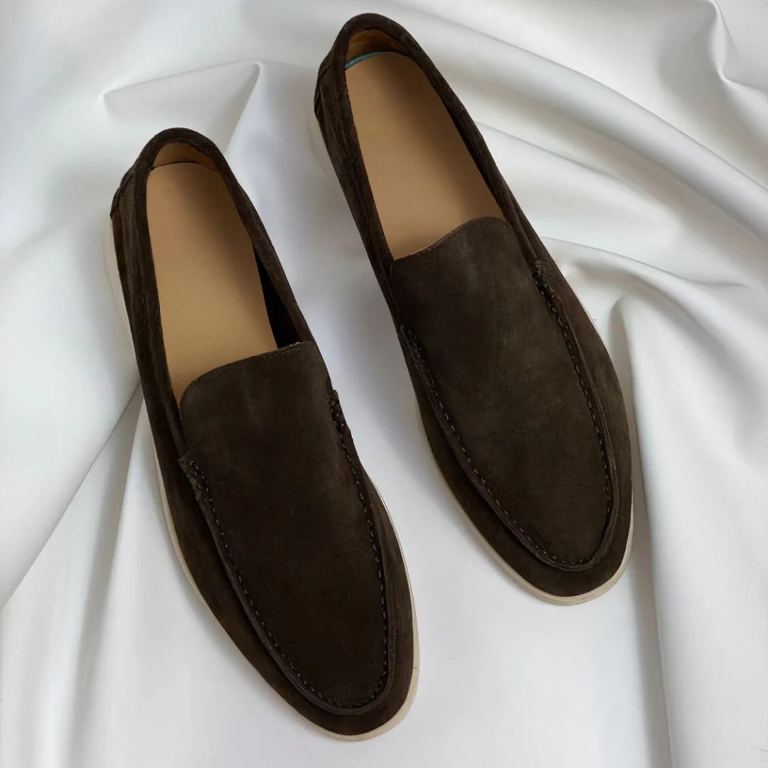 Men's Suede Slip-On Loafers with White Sole and Contrast Stitching - Image 4