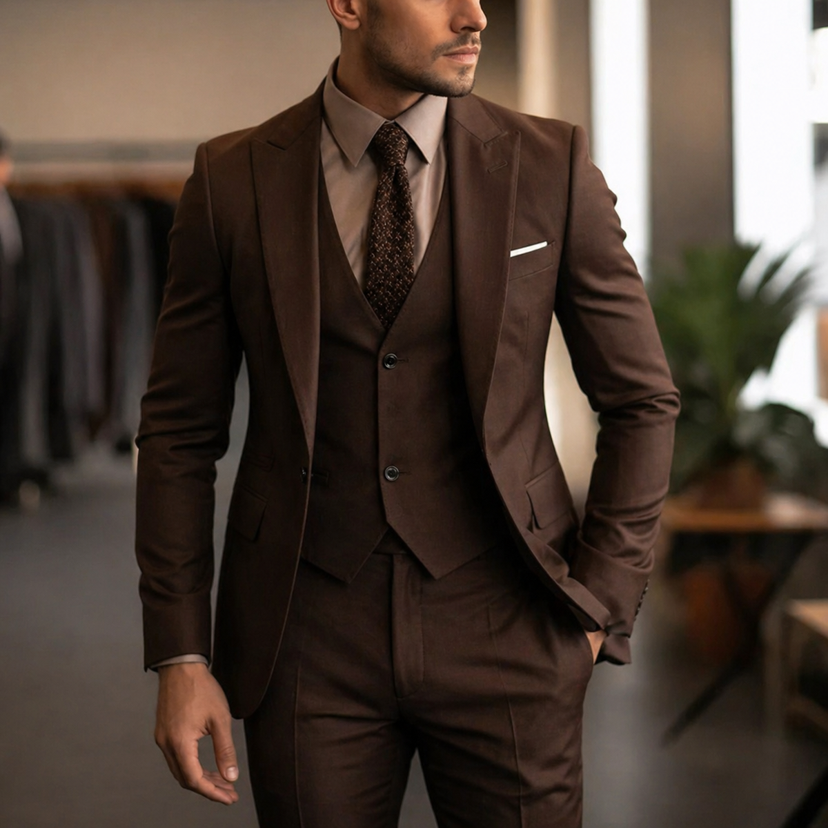 Men's Three Piece Suit with Slim Fit Single Breasted Blazer and Matching Vest - Image 10