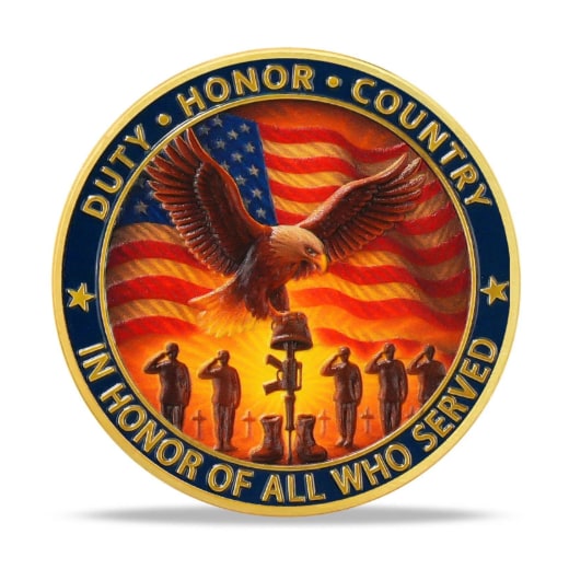 Military Challenge Coin with Double-Sided Patriotic Eagle and Battlefield Cross Design - Image 1