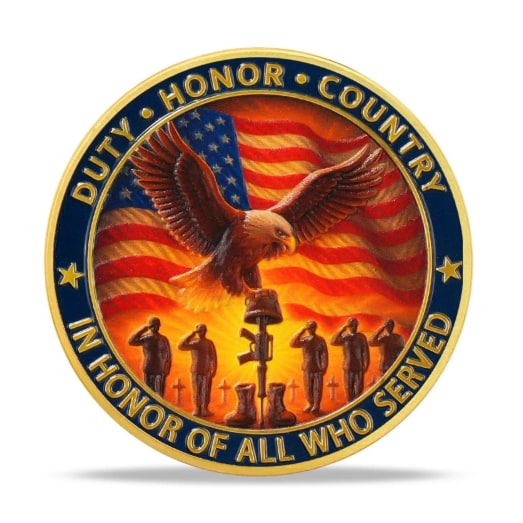 Military Challenge Coin with Double-Sided Patriotic Eagle and Battlefield Cross Design - Image 2