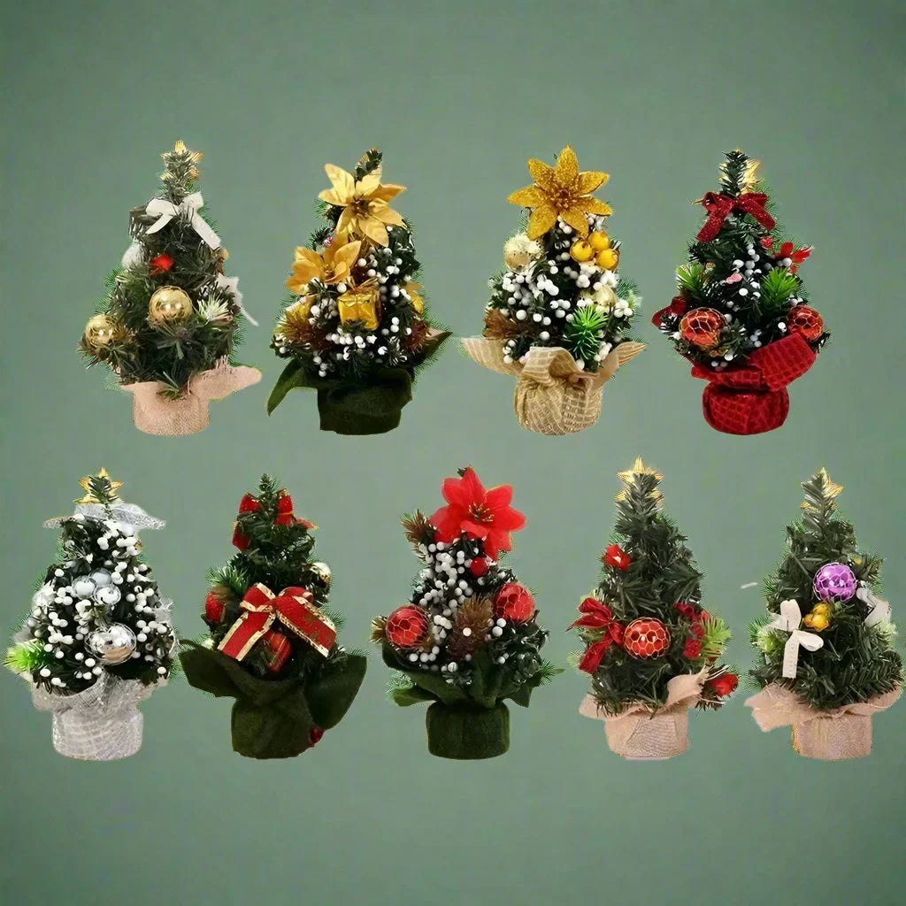 Mini Christmas Tree Tabletop Artificial with Ornaments and Poinsettia Topper - Image 1