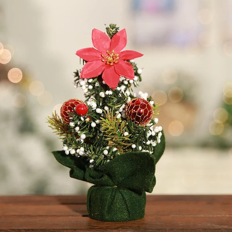 Mini Christmas Tree Tabletop Artificial with Ornaments and Poinsettia Topper - Image 12