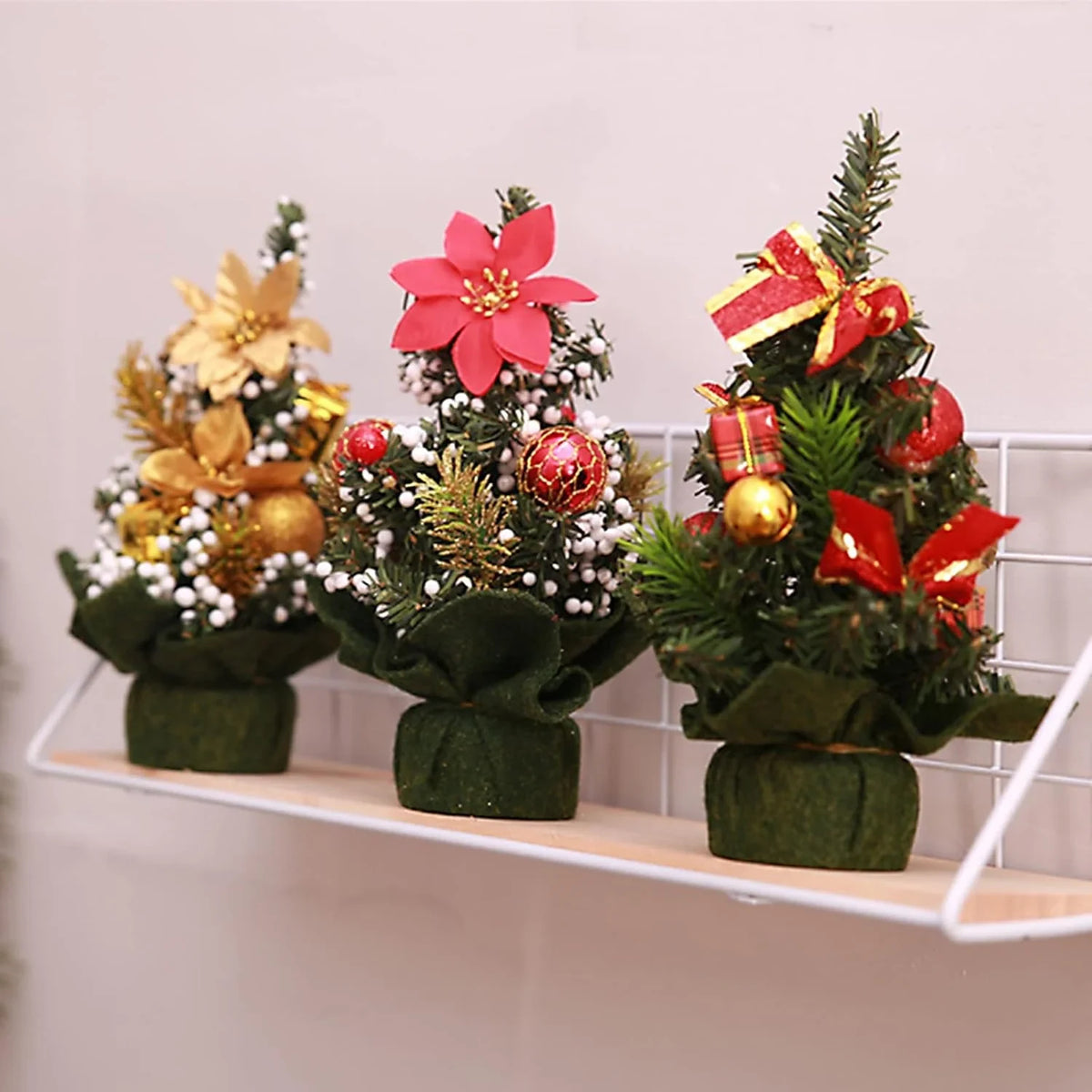 Mini Christmas Tree Tabletop Artificial with Ornaments and Poinsettia Topper - Image 3