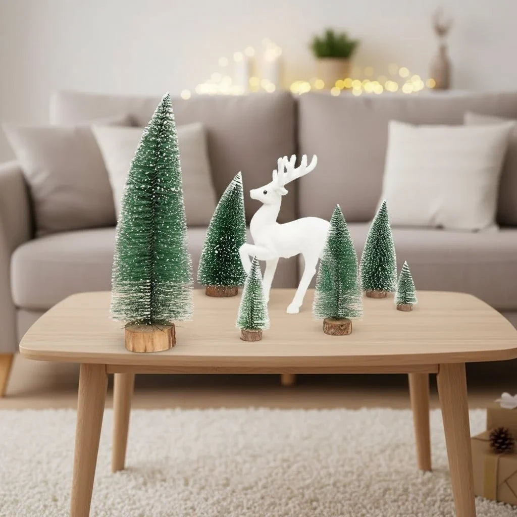 Miniature Christmas Trees with Bottle Brush Bristles and Frosted Snow Effect for Tabletop Decor - Image 4