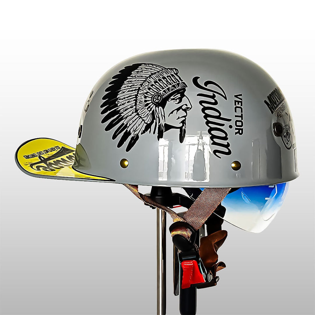 Motorcycle Half Helmet with Retro Visor Quick Release Strap and Removable Sun Shield - Image 9