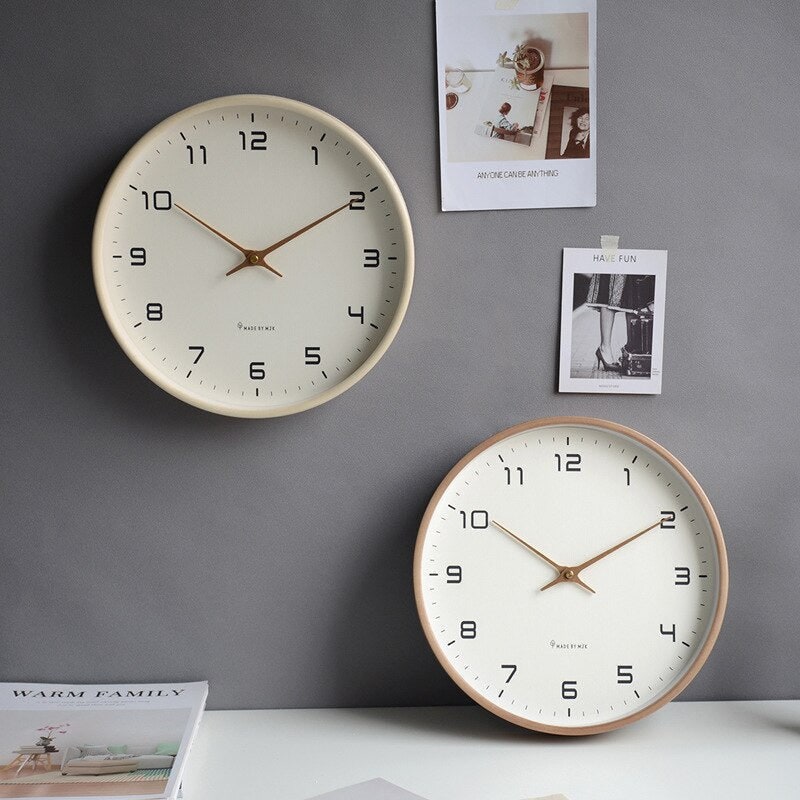Nordic Minimalist Wall Clock with Wooden Frame and Arabic Numerals - Image 1