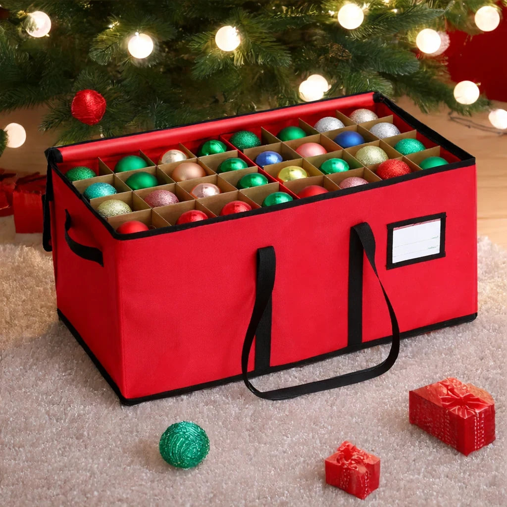 Ornament Storage Container with Dividers Zippered Lid and Handles for Christmas Decorations - Image 1