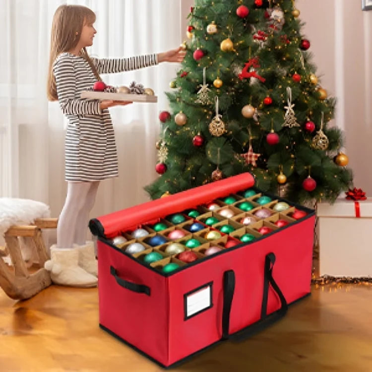Ornament Storage Container with Dividers Zippered Lid and Handles for Christmas Decorations - Image 3