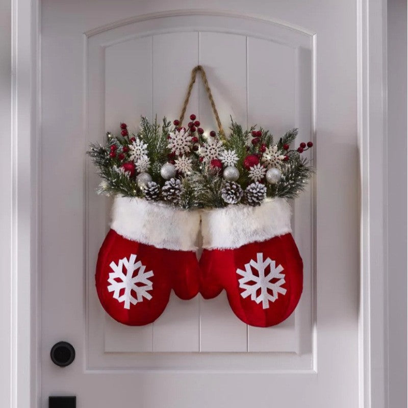 Outdoor Christmas Lights Door Hanger with LED Mitten Shape and Faux Greenery - Image 7