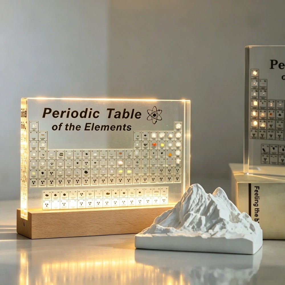 Periodic Table with Charges and Atomic Mass LED Display with Real Elements Acrylic Block - Image 1