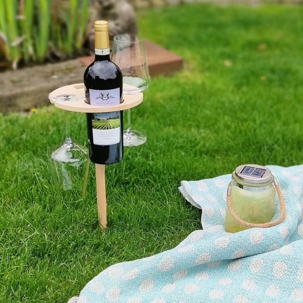 Portable Folding Picnic Wine Table with Bottle Holder and Glass Slots - Image 3