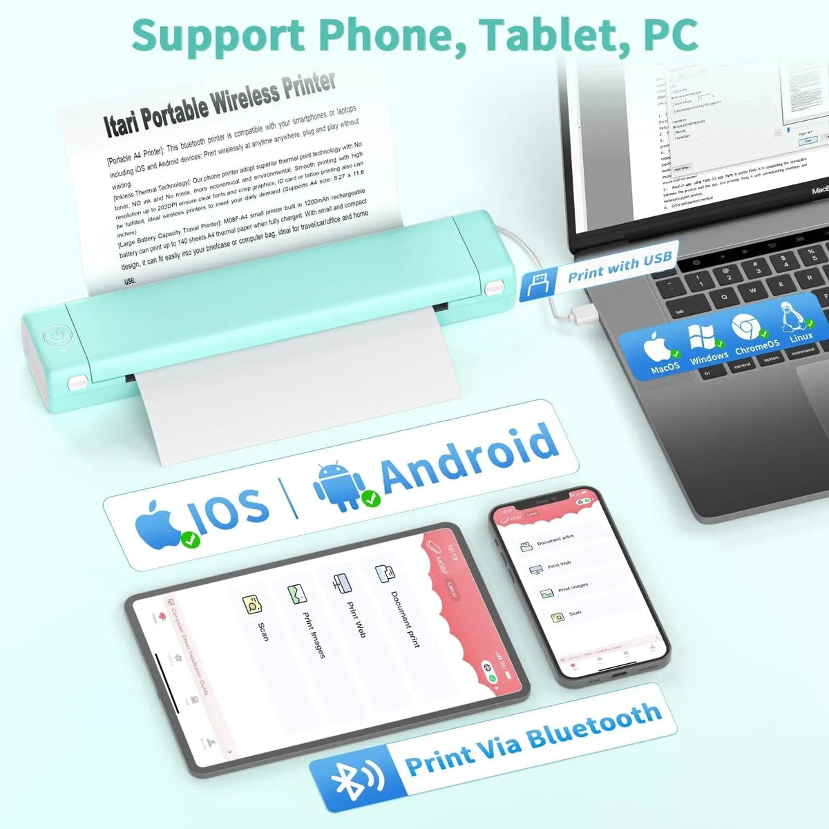 Portable Thermal Printer with Wireless Bluetooth and USB for A4 Mobile Printing - Image 5