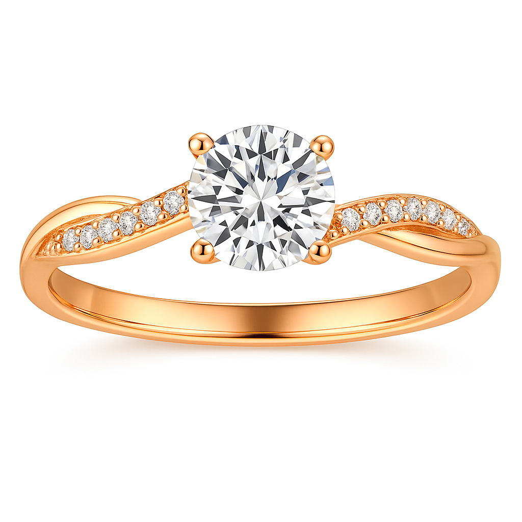 Round Brilliant Engagement Ring with Twisted Band and Pavé Accents - Image 3