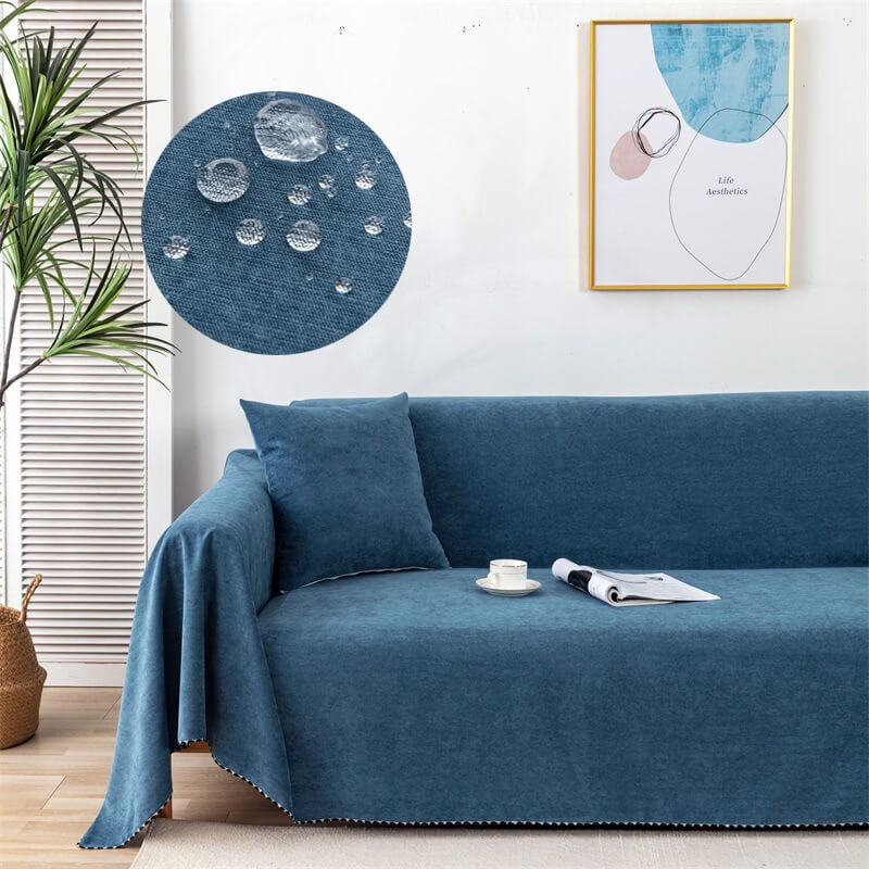 Sofa Couch Cover Washable with Chenille Texture and Pom-Pom Fringe - Image 2