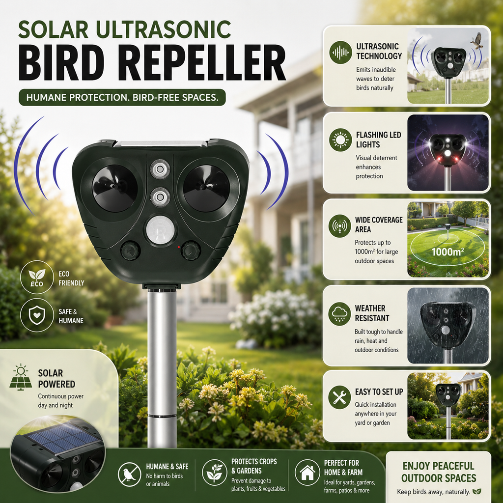 Solar Powered Ultrasonic Pest Repeller with Motion Sensor and Flashing LED Lights - Image 4