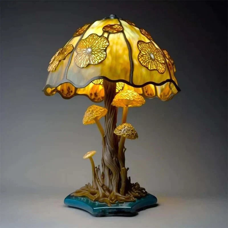 Stained Glass Table Lamp with Sculpted Nature-Inspired Design and Warm LED Glow - Image 5
