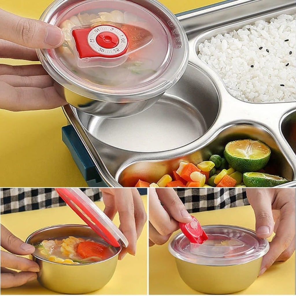 Stainless Steel Bento Lunch Box with Divided Compartments and Lidded Bowl - Image 2