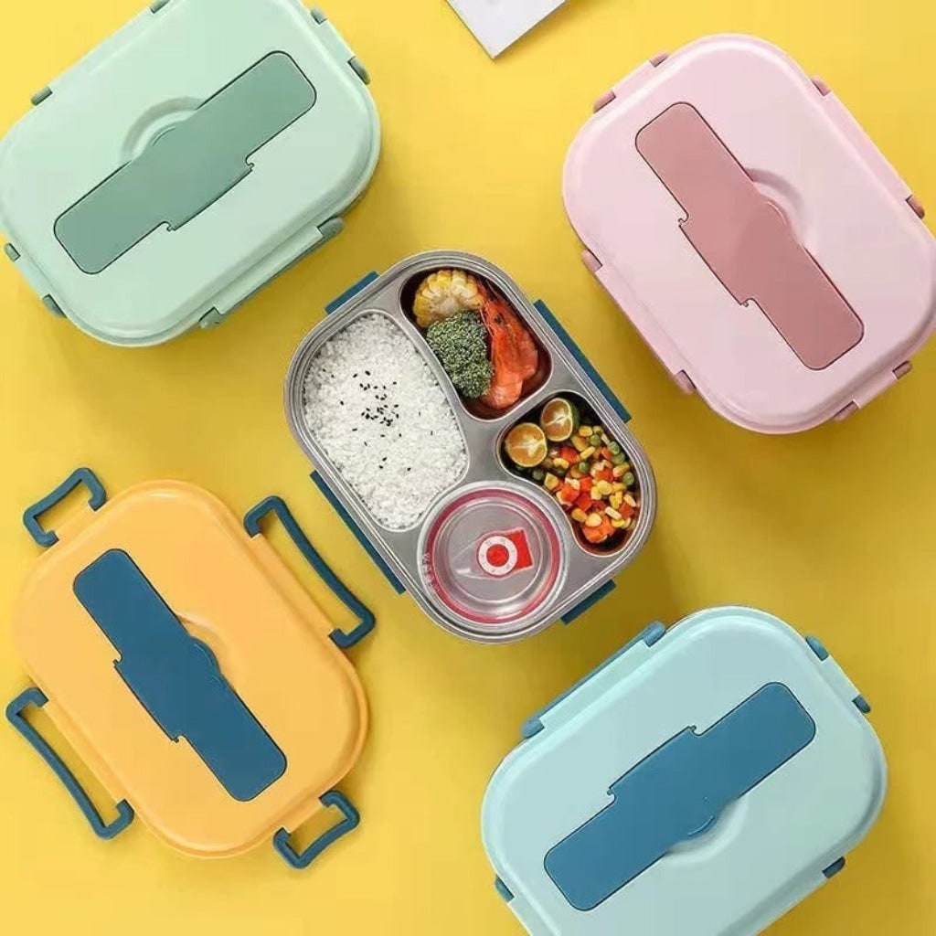 Stainless Steel Bento Lunch Box with Divided Compartments and Lidded Bowl - Image 4