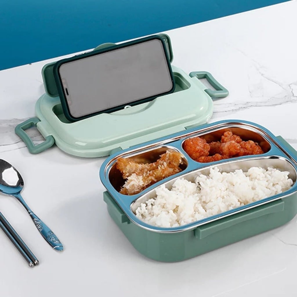 Stainless Steel Bento Lunch Box with Divided Compartments and Lidded Bowl - Image 9