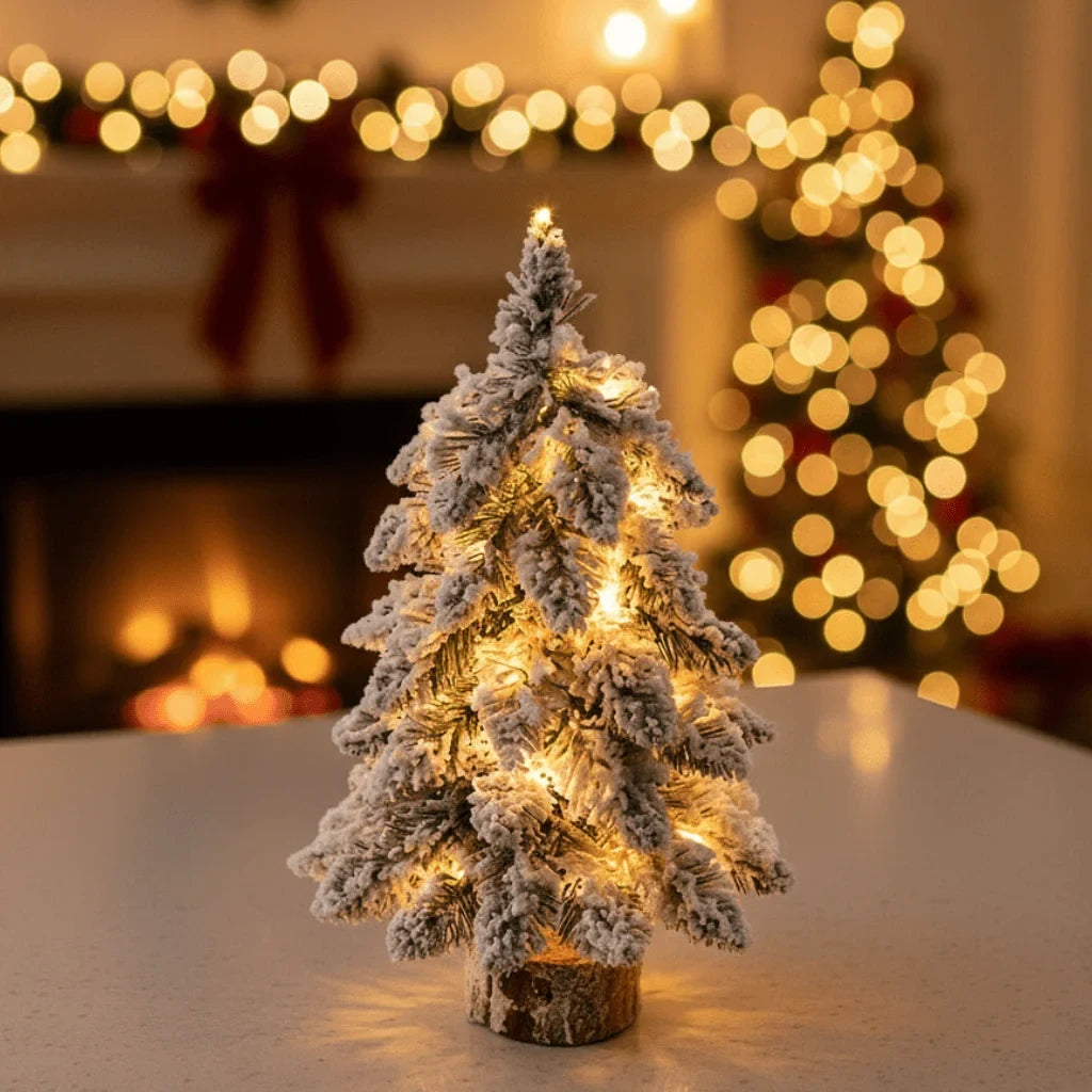 Tabletop Christmas Tree with LED Lights Flocked Snow Effect and Realistic Branches - Image 1