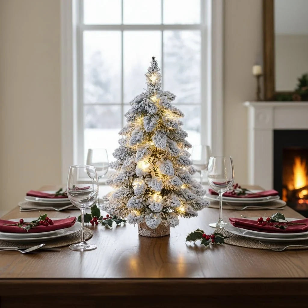 Tabletop Christmas Tree with LED Lights Flocked Snow Effect and Realistic Branches - Image 2