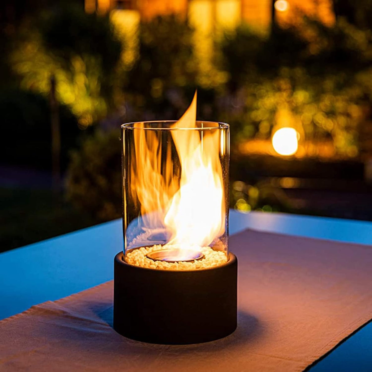 Tabletop Fire Pit with Glass Cylinder and Decorative Stones Indoor Portable Smokeless Fireplace - Image 11