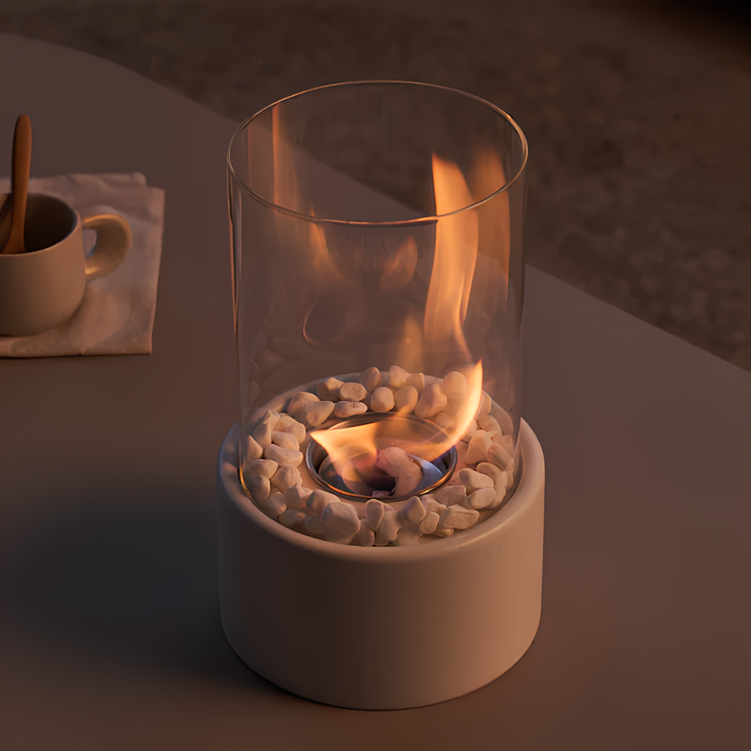 Tabletop Fire Pit with Glass Cylinder and Decorative Stones Indoor Portable Smokeless Fireplace - Image 2