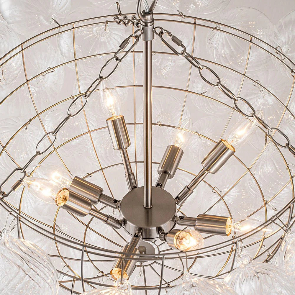 Mid Century Chandelier with Ribbed Glass Bubbles and Adjustable Suspension