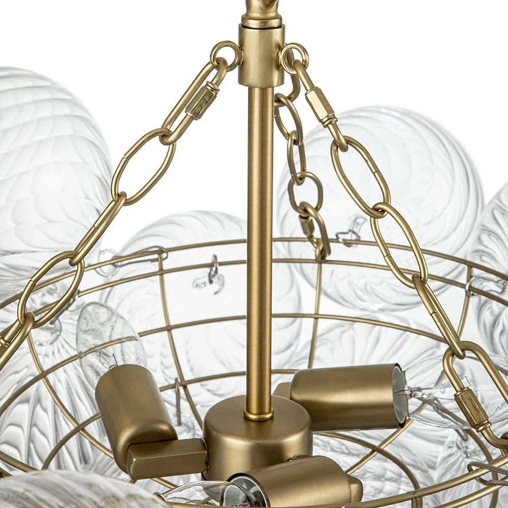 Mid Century Chandelier with Ribbed Glass Bubbles and Adjustable Suspension