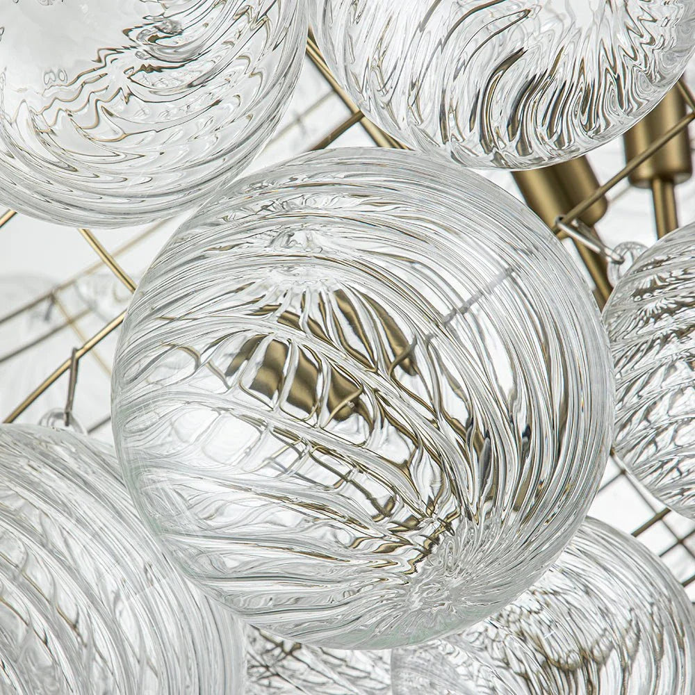 Mid Century Chandelier with Ribbed Glass Bubbles and Adjustable Suspension
