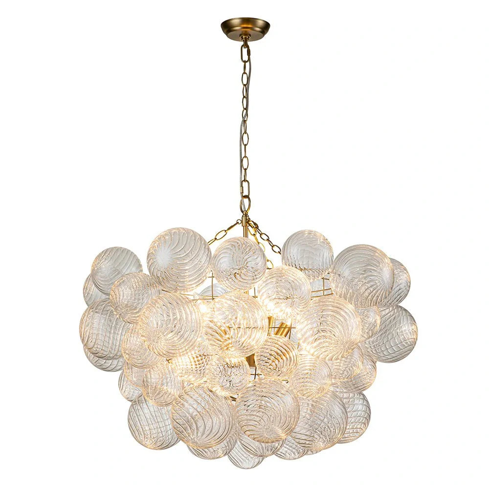 Mid Century Chandelier with Ribbed Glass Bubbles and Adjustable Suspension