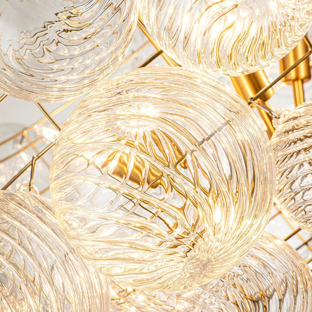 Mid Century Chandelier with Ribbed Glass Bubbles and Adjustable Suspension