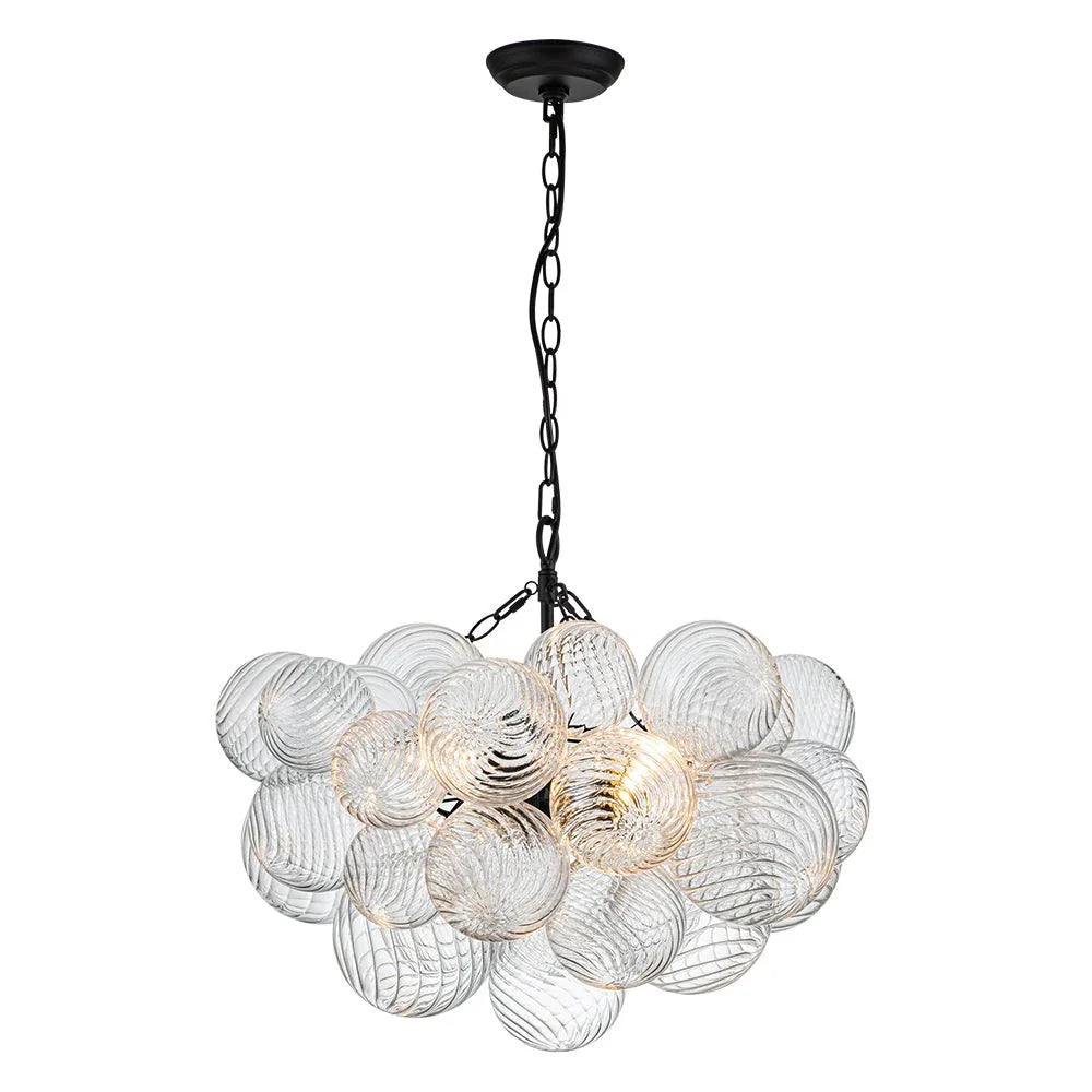 Mid Century Chandelier with Ribbed Glass Bubbles and Adjustable Suspension