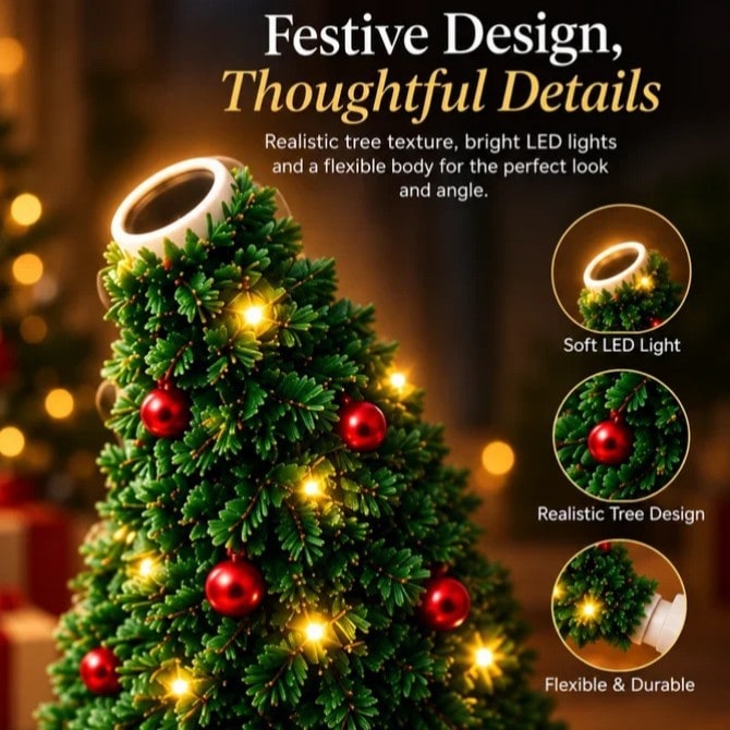USB Flexible Christmas Tree Light with Projector and Miniature LED Ornaments - Image 2