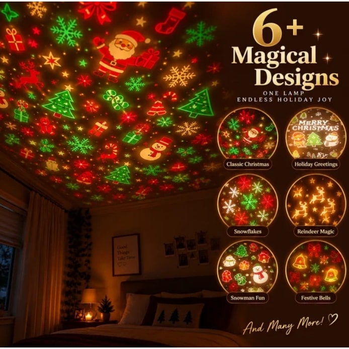 USB Flexible Christmas Tree Light with Projector and Miniature LED Ornaments - Image 8