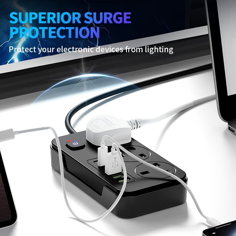 USB Power Strip with 3 AC Outlets 6 Ports and 2m Extension Cable - Image 7