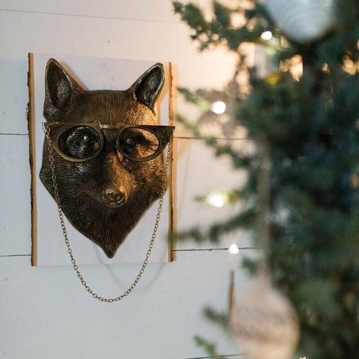 Wall Art Metallic Animal Head Sculpture with Textured Details and Glasses - Image 3