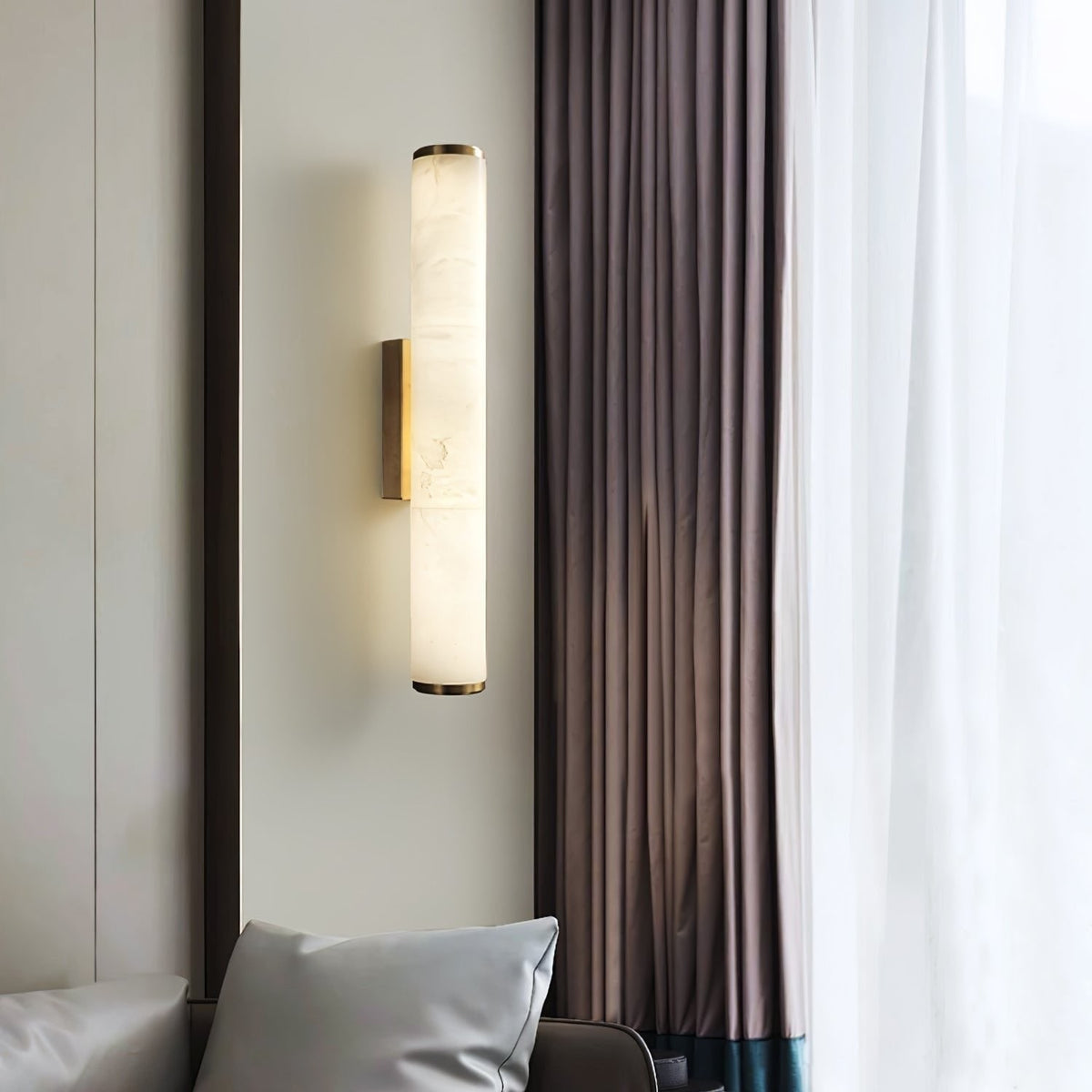 Wall Sconce Lighting with Hardwired Cylindrical Translucent Marble Shade - Image 2